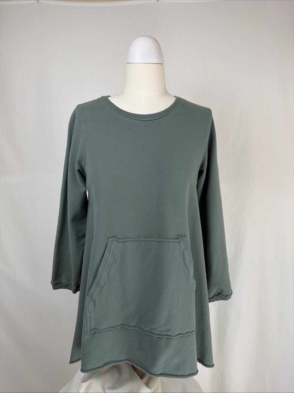 NWT Kleen Green Long Sleeve Kangaroo Pocket High Low Tunic Top #0724 XS